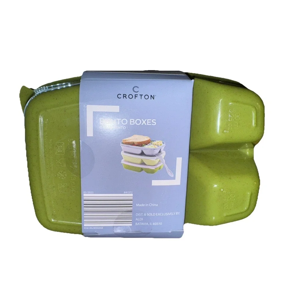 Crofton Bento Lunch Box with Compartments Reusable Container W/ Sporks SET OF 3